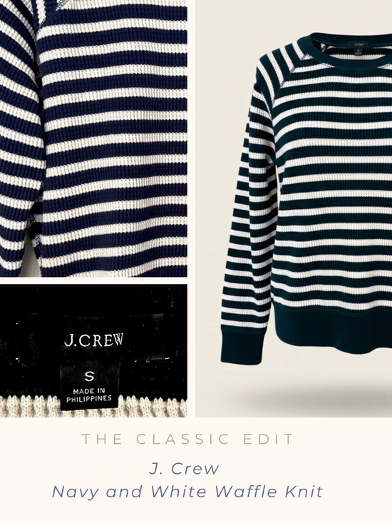 J. Crew Sweaters - J.Crew Navy & White Striped Waffle Knit Shirt | Cozy Cotton Pullover